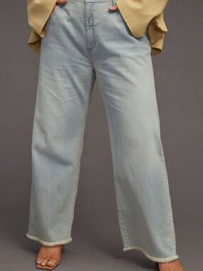 Anthropologie Light Blue Straight-Leg Jeans with Frayed Hem